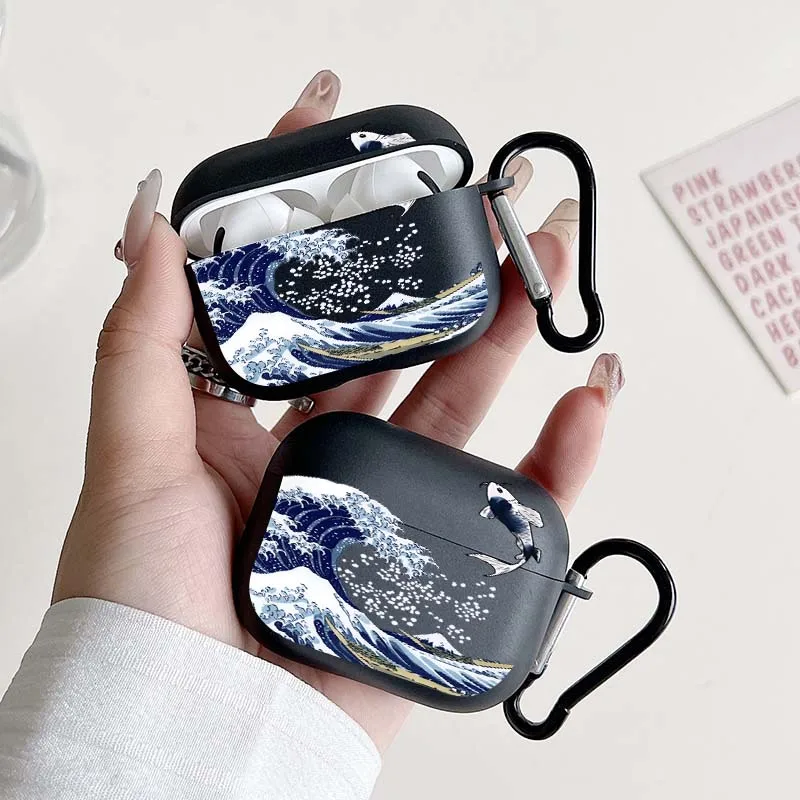 

Sea Wave Flying Fish Pattern Wireless Headset Protective Case for Airpods 4 3 1/2 Pro 2 and Pro TPU Headphone Case with Keychain