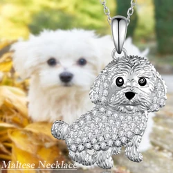 Creative Cute Maltese Dog Pendant Necklace for Women Pet Puppy Jewelry Animal Accessories Unique Birthday Gift for Dog Lovers