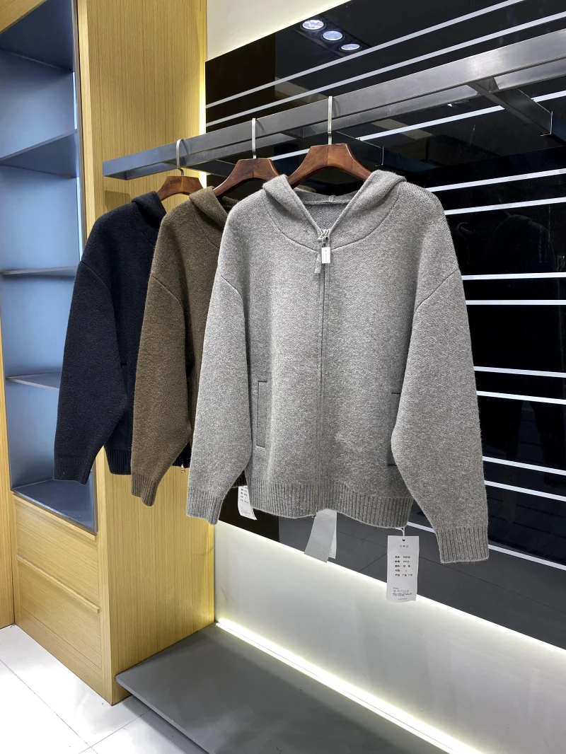 

Ele Old-Money Lazy Sle Men's Knitted Hooded Cardigan Coat Autumn New Faion Zipper Decoration Soft Polyester Fiber