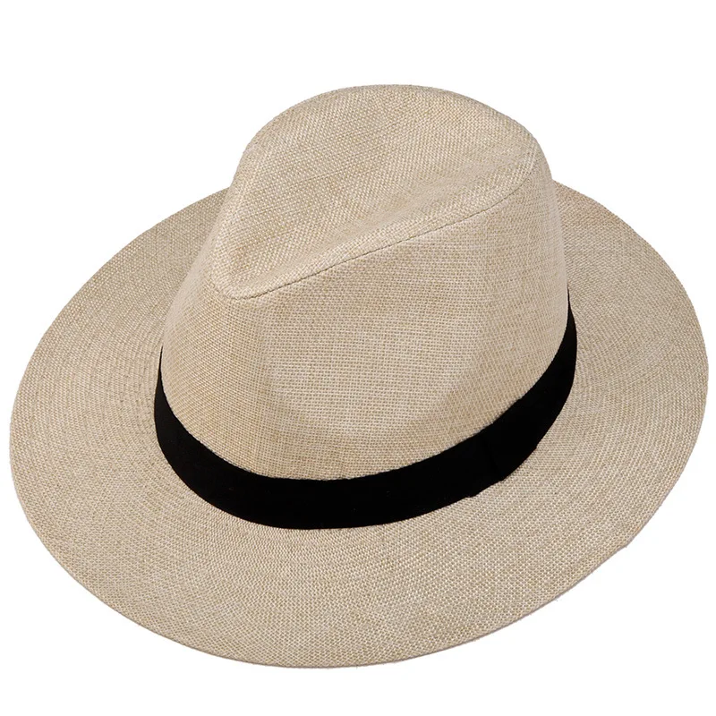 Spring and Summer Top Hats Made of Linen Material with Flat Edges Middle-aged and Elderly Men\'s Sun Hats Men\'s Hats