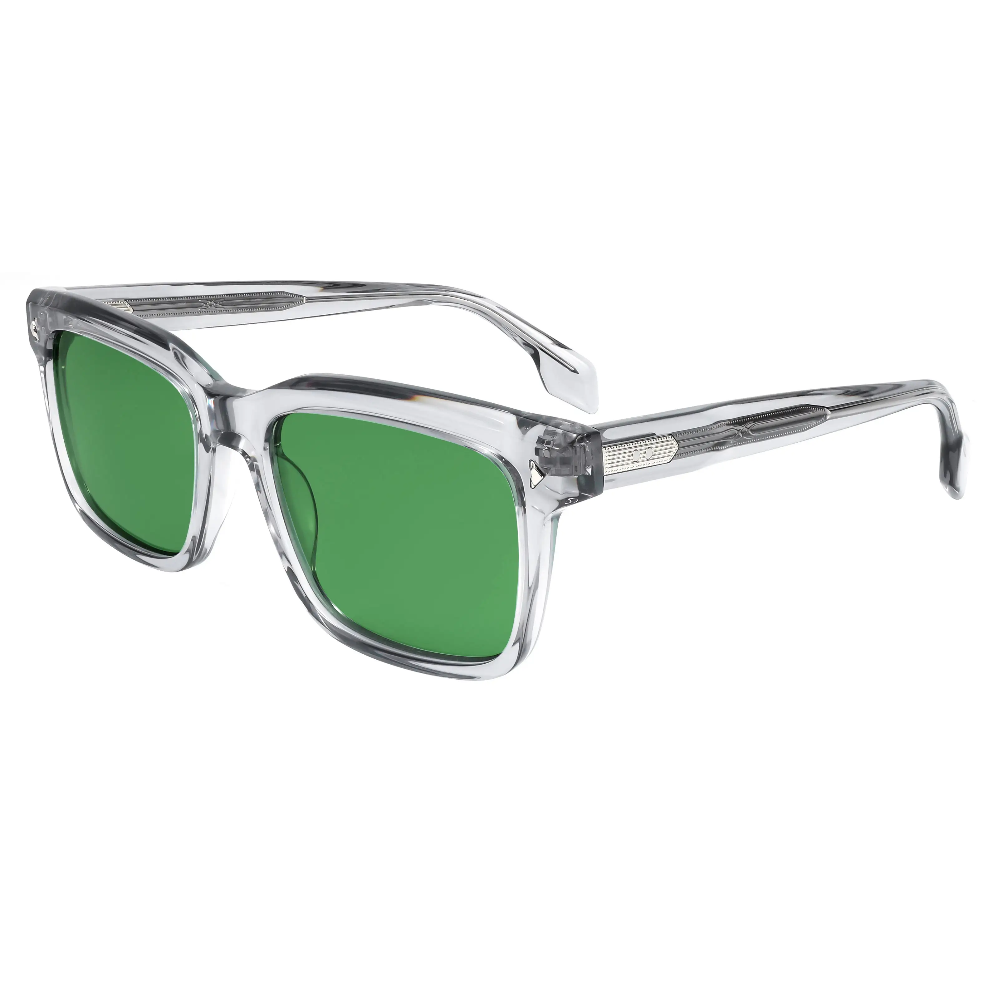 

VZONE Fashion Retro Rivet Transparent Acetate G15 Green UV400 Rectangle Sunglasses Unisex Eyewear