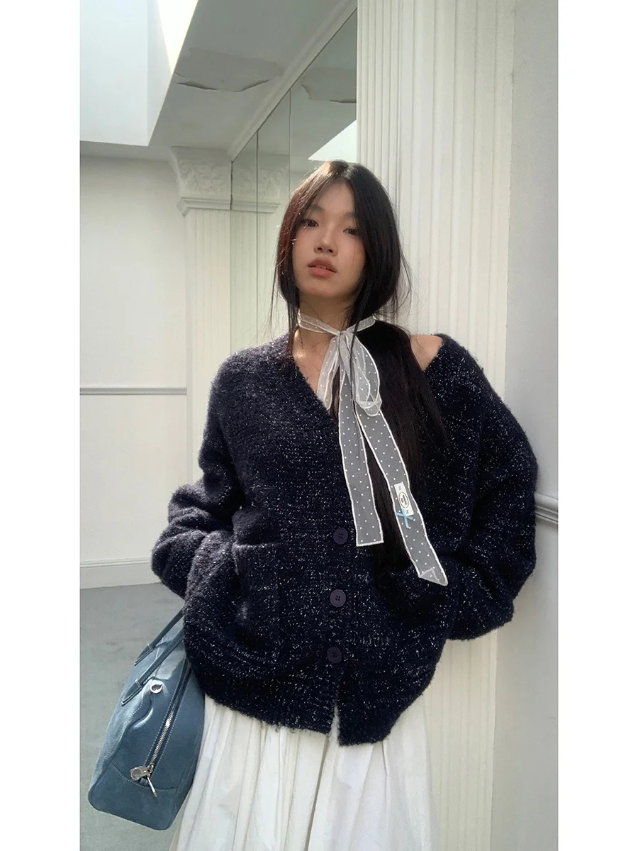 

Red Celebri Woolen Knitted Cardigan Women's V-Ne Autumn Sle Casual Outerwear Long Sve Straight Cut Commute Faion