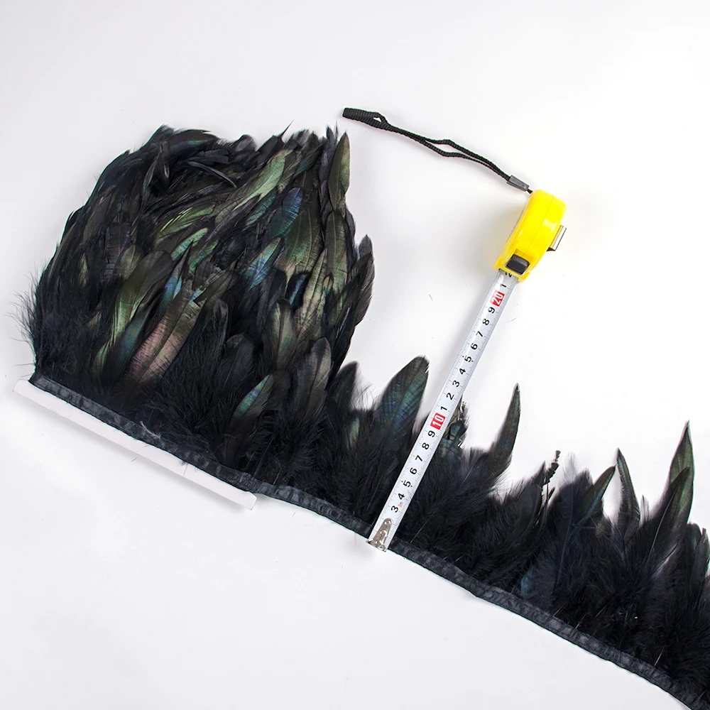 1 5 10Meter Natural Chicken Feather Trims Fringe Rooster Tail Black Plume for Needlework Sewing Accessories Decoration 13-18cm