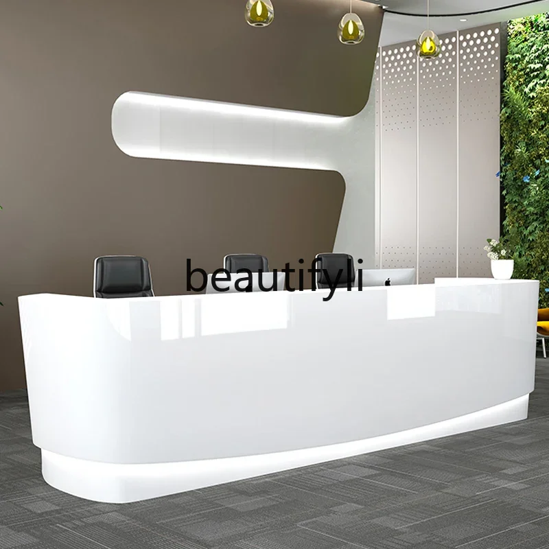 

zzqReception Desk Hotel Beauty Salon Cashier Desk Creative Curved Simple Modern Office Lacquered Front Desk