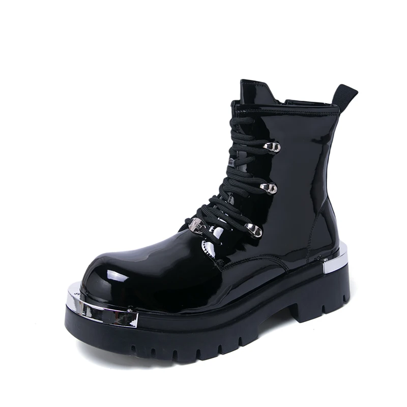 

2025 New Fashion Men Boots Trendy Metal Decoration Outdoor Boots Punk Style Rivet Motorcycle Boots Men Hig Top Leather Shoes