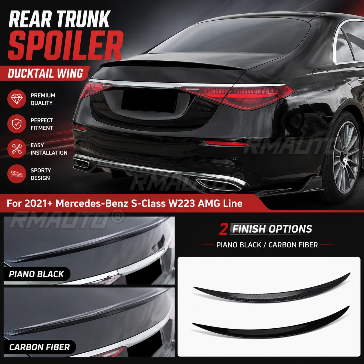 Rear Trunk Spoiler Ducktail Wing Lip Wing Carbon Fiber Style For Mercedes-Benz S-Class W223 2021+ AMG Line Car Accessories