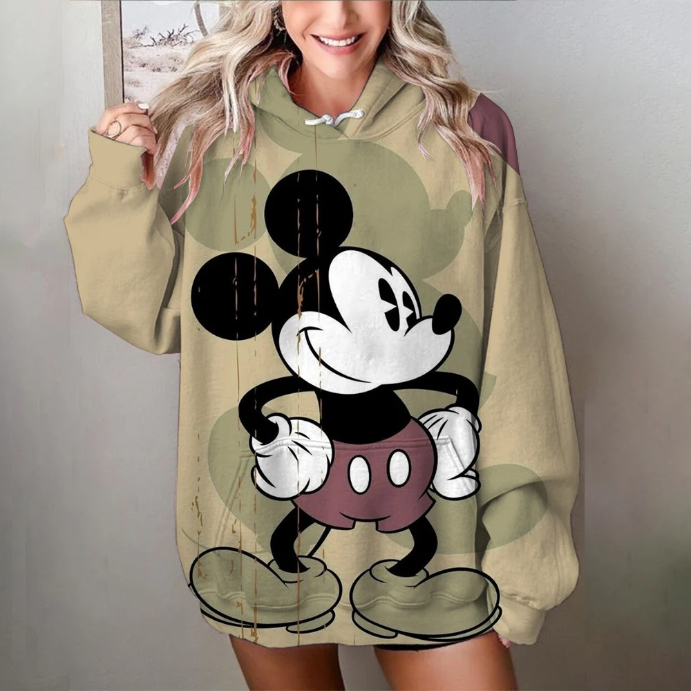 Women High Quality Casual Hoodies Harajuku Y2k Disney Mickey Mouse print Hooded Sweatshirt Female Vintage Trendy Pullovers Cloth