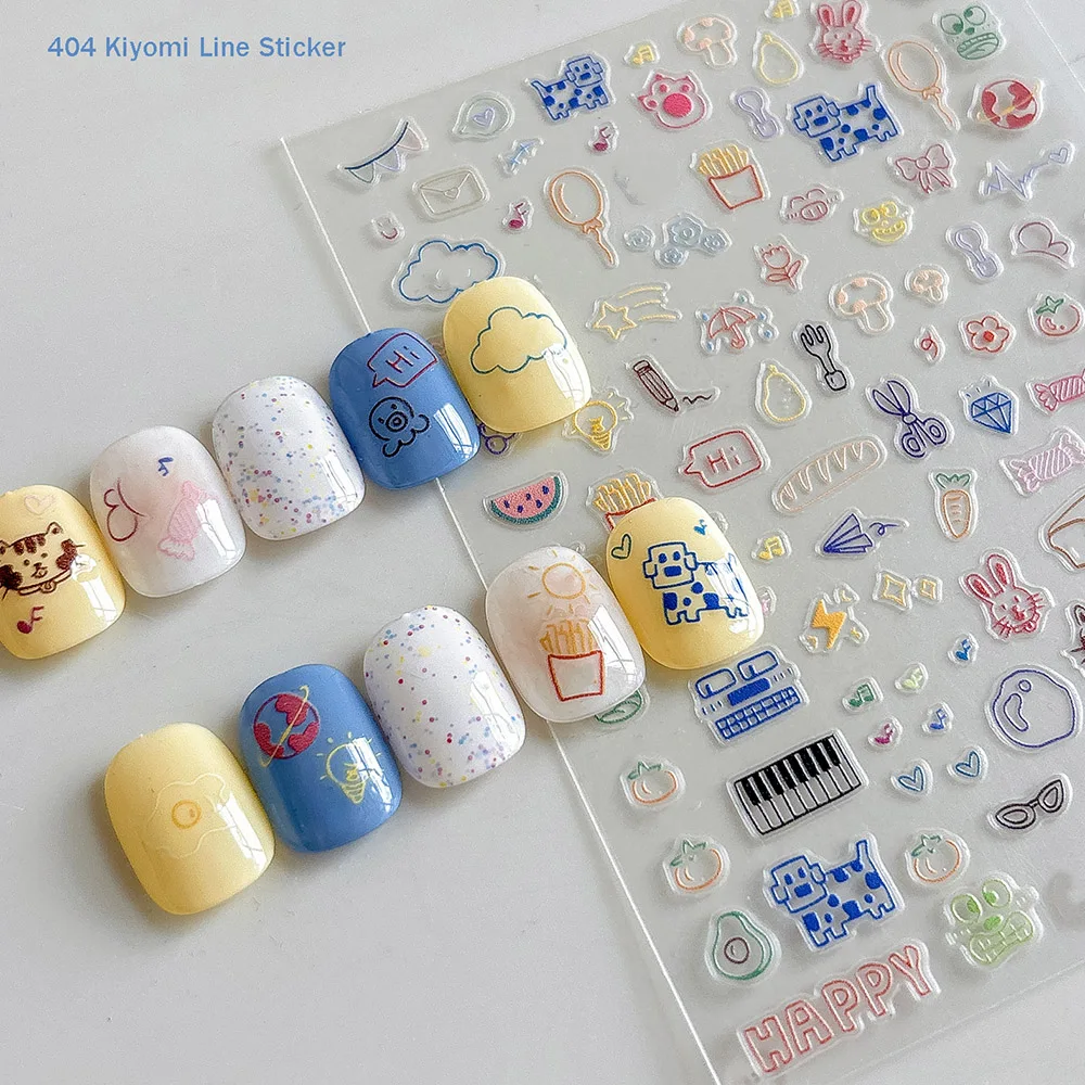 

KR Kiyomi Line Images Stickers Ins Kawaii Cartoon Series Food Cat Adhesive Decals Mix Life Elements Finished Nails Stickers 404