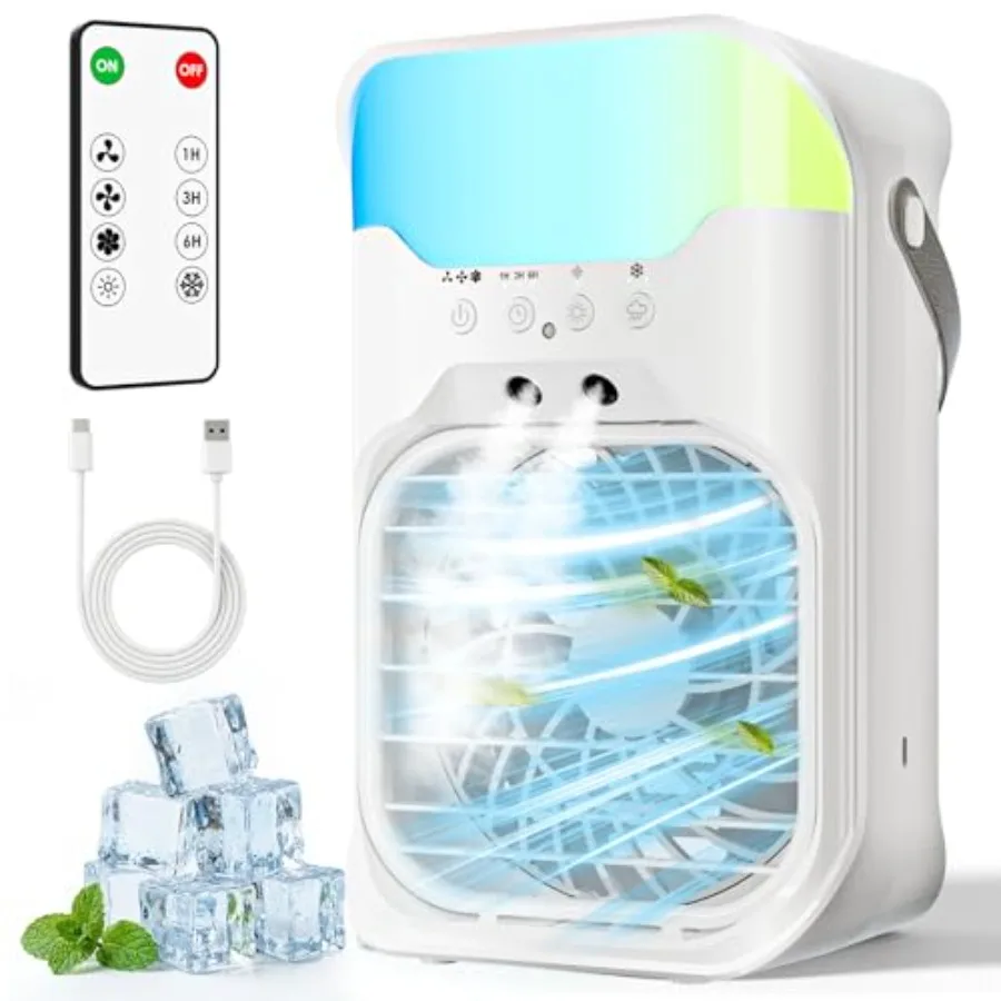 

Portable AC for room car bedroom office outdoor: 4-in-1 air conditioner with aluminum alloy body, white color, 2.3-second cooli