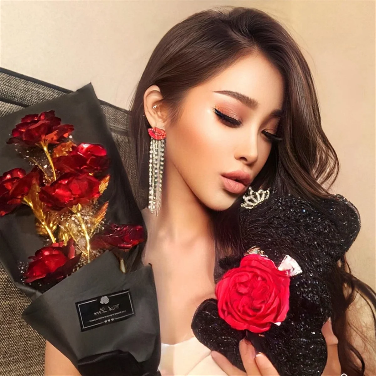 Buket Mawar Emas ABLJ, Mawar Foil Emas Mawar Buatan Berlapis Emas, Hadiah Selamanya untuk Hari Ibu Hari Valentinenya