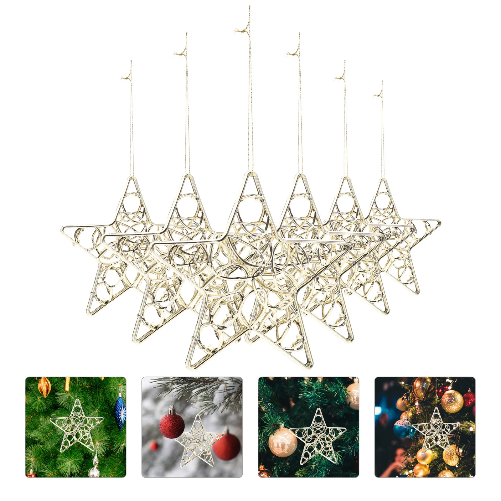 

6Pcs Five-Pointed Star Xmas Tree Pendant Christmas Hanging Decorations Snowflake Ornaments Holiday Festival Decor