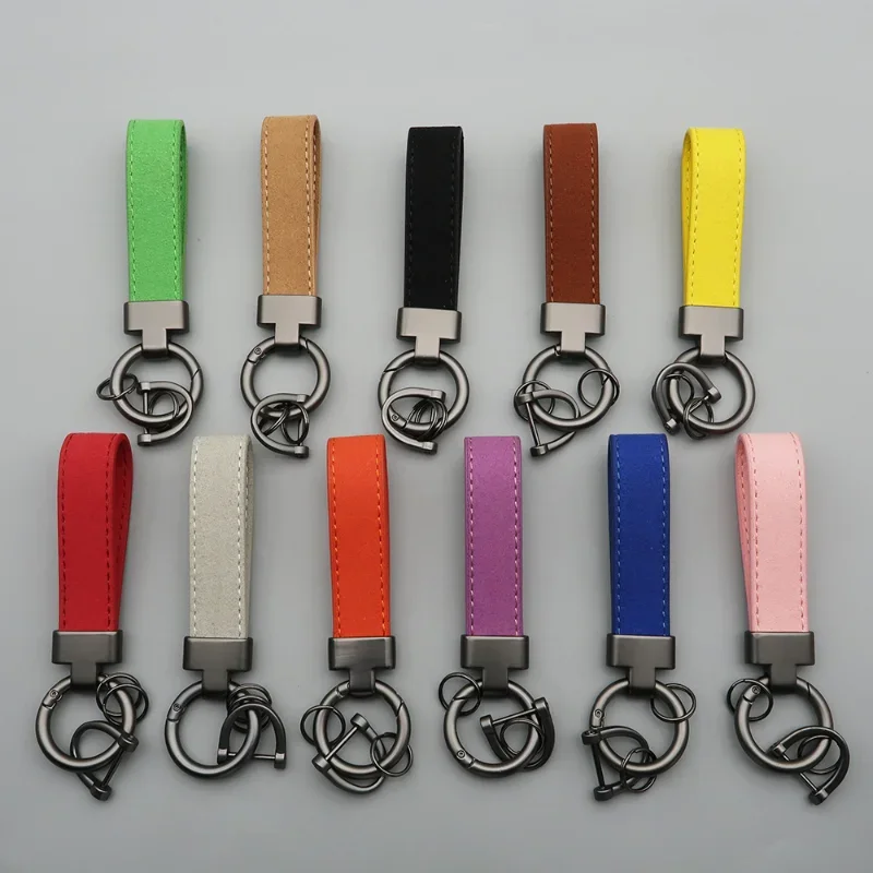 LLavero de coche de cuero de gamuza con hebilla en T personalizado, logotipo personalizado, llavero de coche Vintage, colgante para bolso, llaveros con nombre grabado láser, regalo