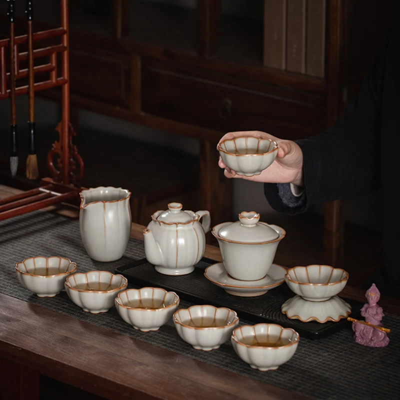 Jingdezhen high-end Ru kiln kungfu tea set set set home office teapot tea cup set Chinese style ceramic gift box