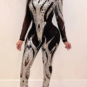 Bodycon Overall Women's Long -Sleeved Pailletten, Bodycon eines Stücks, Nachtkleidung, Geburtstagsfeier, sexy, allgemein 10 Hauptverkaufs -Pailletten -Overalls - №2