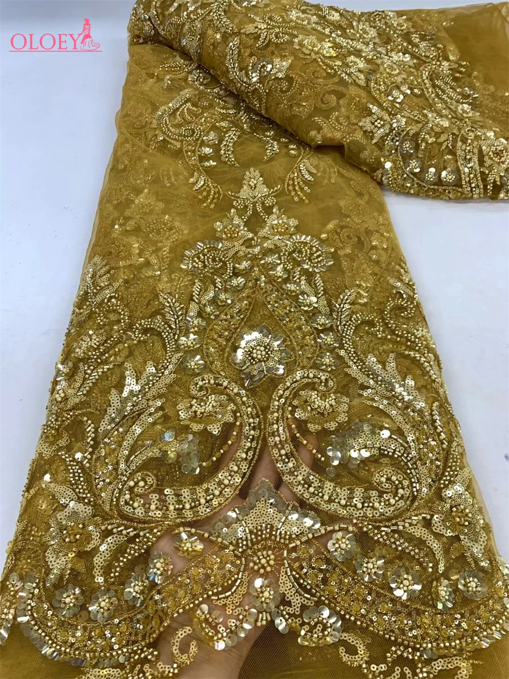 High-End Luxury French Embroidery Heavy Groom Lace Fabric Fashion African Nigerian With Sequin Fabric For Luxury Evening Dress