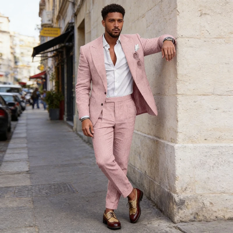 

Men Suits Ankle Length Straight Pants Single Button Blazers Two Pieces Solid Business Spliced Summer Zipper Fly 2026 Pockets