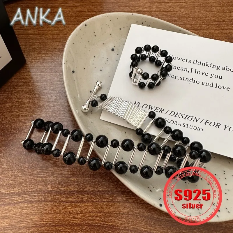 

ANKA NEW S925 Sterling Silver Bracelet Jewelry Fashion Onyx Personalized Bracelet New Year's Ambience Sense Jewelry chain