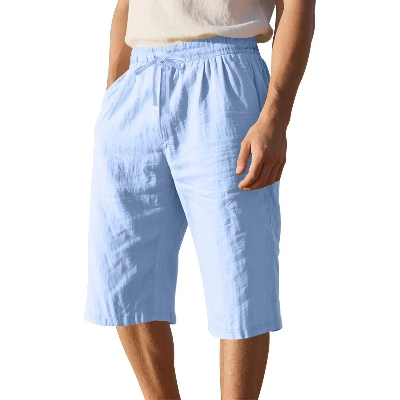New Men's Cotton Linen Shorts Pants Male Summer Breathable Solid Color Linen Trousers Fitness Streetwear