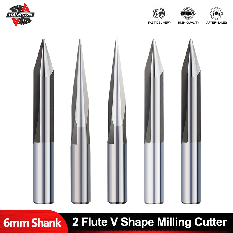 

HAMPTON 0.3-1.0mm V Shape Engraving Bit 15-30 Degrees 2 Flutes Straight Milling Cutter 6mm Shank CNC Carving Bit For Acrylic PVC