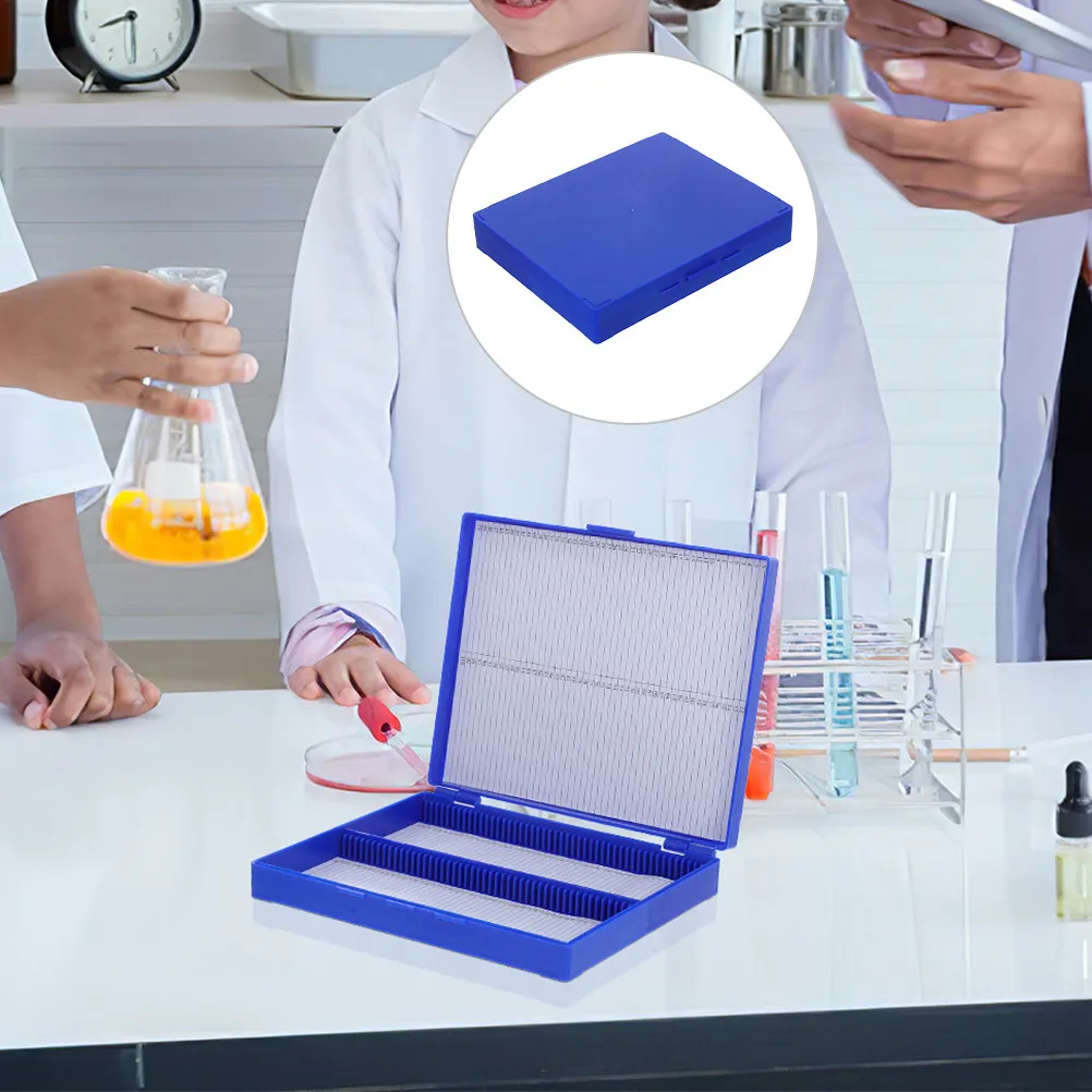 2Pcs Pathology Slide Storage Box Large Capacity Clear Plastic Slide Organizer Lid Microscope Glass and Teaching Use