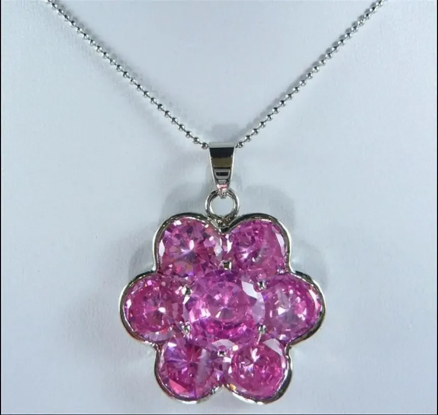 

Women's Fashion Silver Plated Pink zircon Flower Pendant Necklace