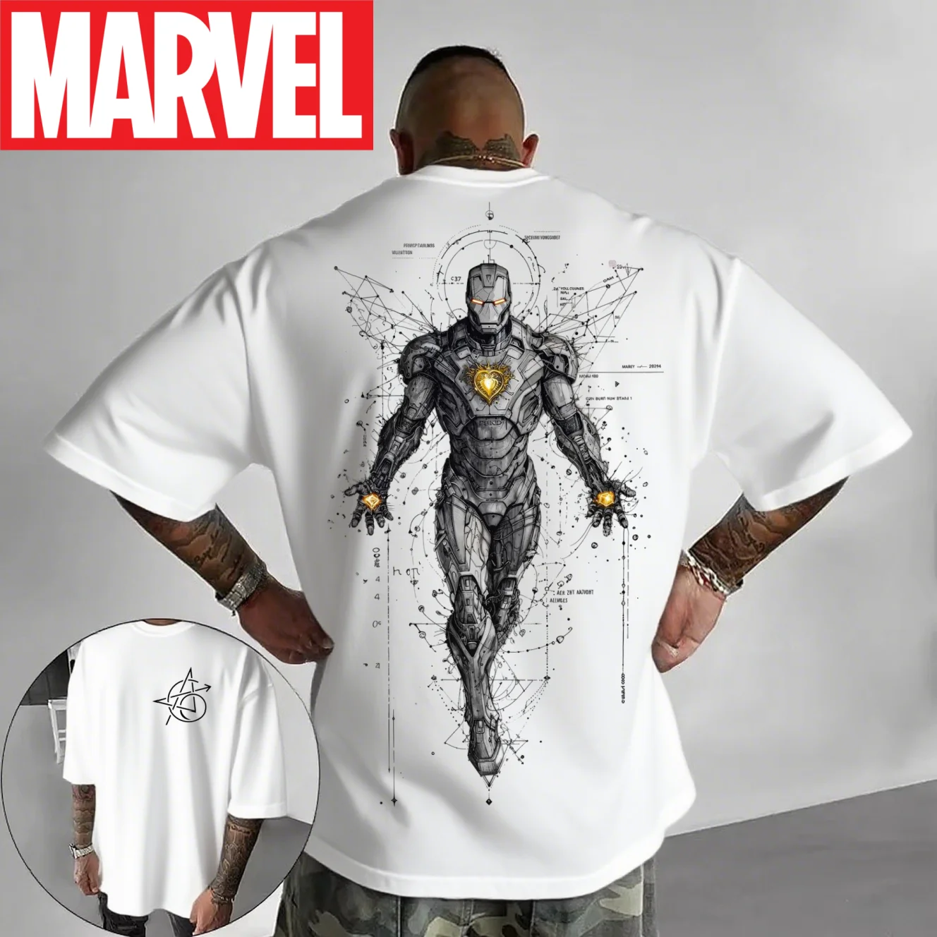 

Marvel's Official 2026 New T-shirt A Large-sized Men's Loose Short-sleeved Top with A Retro Superhero Black Iron Man Comic Print