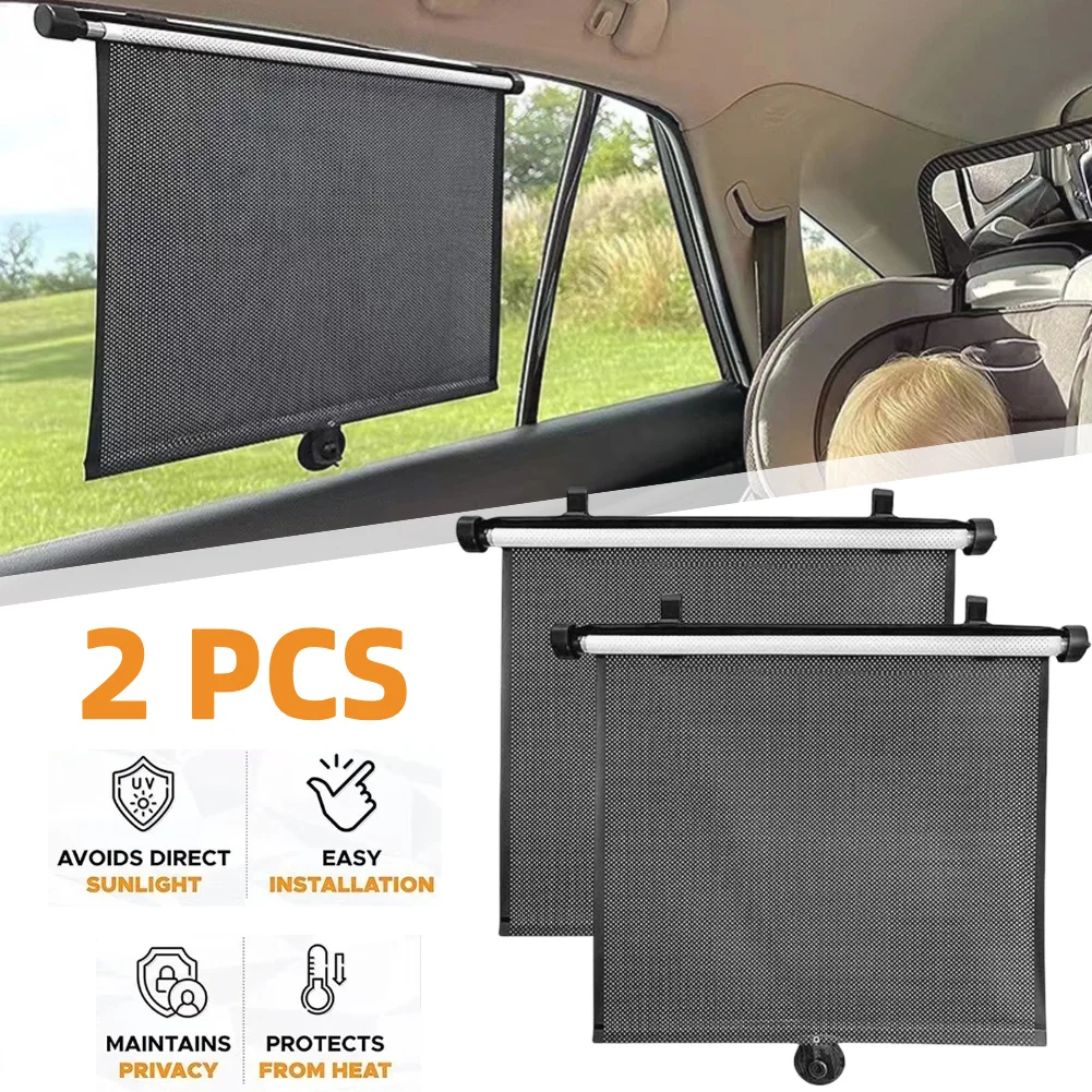 

2Pcs Telescopic Car Sunshade Curtain with Suction Cup Side Window Cover Press Button Roll Up Heat-Insulating Side Window Curtain