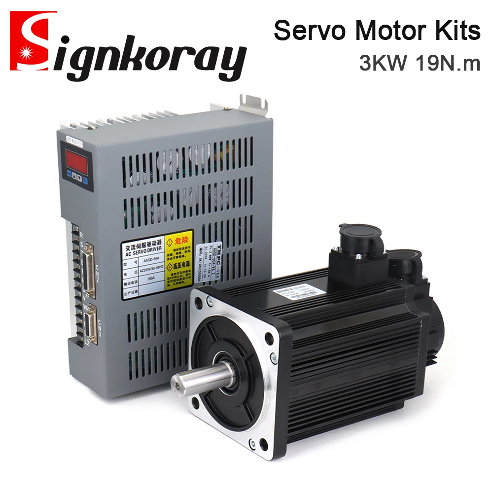 SignkoRay 3KW 19N.m AC Servo Motor Driver Kits 1500RPM 220V AC Motor AASD-40A+180ST-M19015 for CNC Router