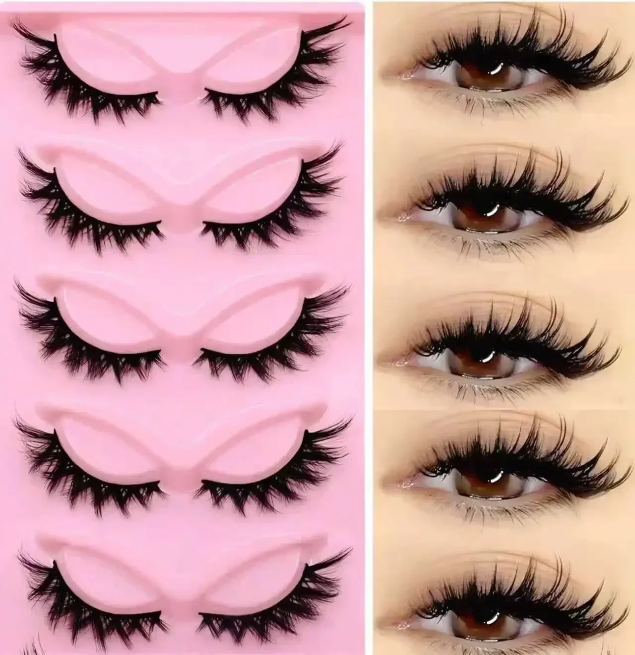 3D Voluminöse Flauschige Faux-Mink-Wimpern 5 Paar Dicke Weiche Leichte Wiederverwendbare Streifen-Wimpern Handgefertigt – Detail 1