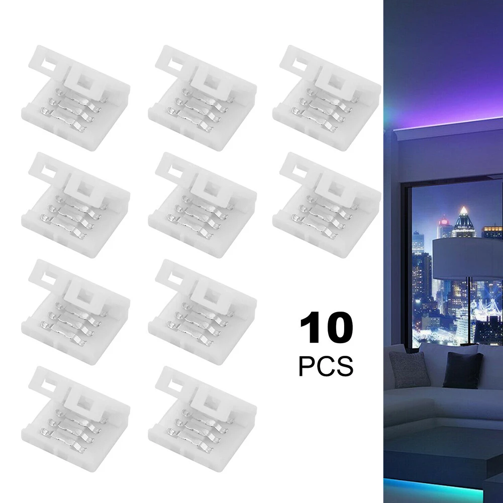 10 PCS 10mm 4-pin Solderless Clip-on Coupler Connector For 5050 RGB LED Strip Light Solder-free Buckle Connector