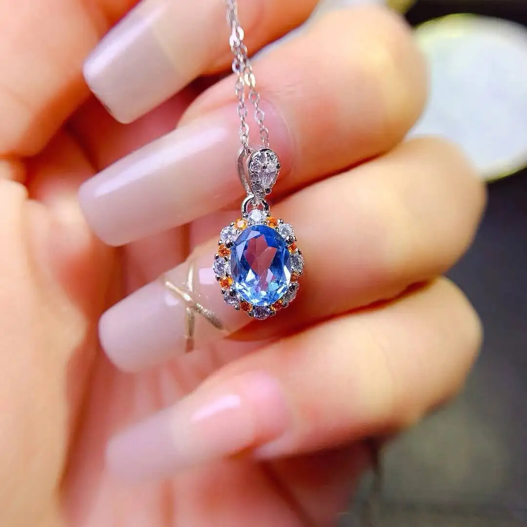 KJJEAXCMY New style Jewelry Natural Women's Topaz Pendant 925 silver inlay Colorful and splendid High clarity supports detection