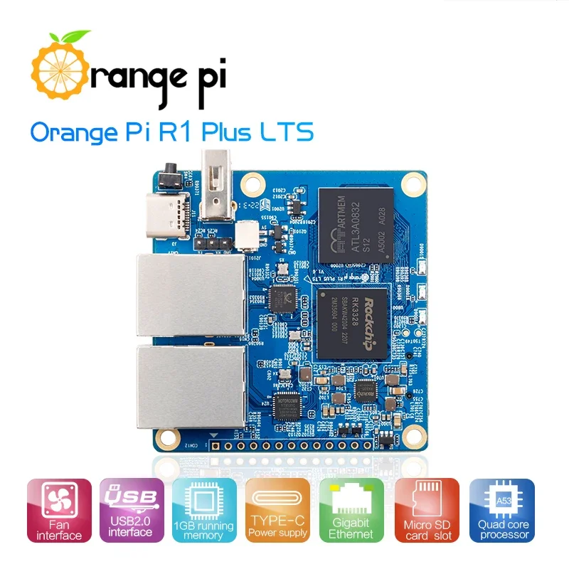 Orange Pi R1 Plus LTS+Type-C Power Supply,1GB RAM with RK3328,Open Source Board Computer, Run Android 9/Ubuntu/Debian/OpenWRT OS