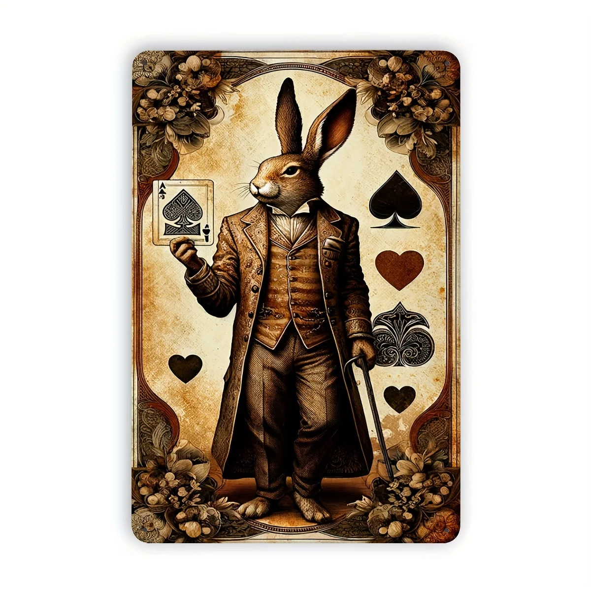 Vintage Style Iron Tin Sign Art Set of 1 - Mr. Rabbit's Playing Cards Metal Wall Decor for Garden, Bedroom, Garage Durable