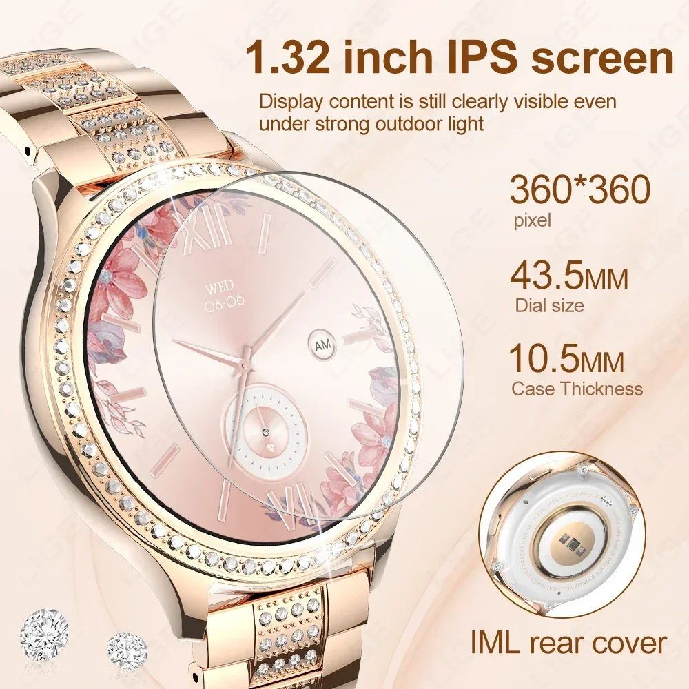 New 1.32 Inch Women Smart Watch Bluetooth Call AI Voice Assistant Women's Watches Custom Watch Face Health Monitor Smartwatches