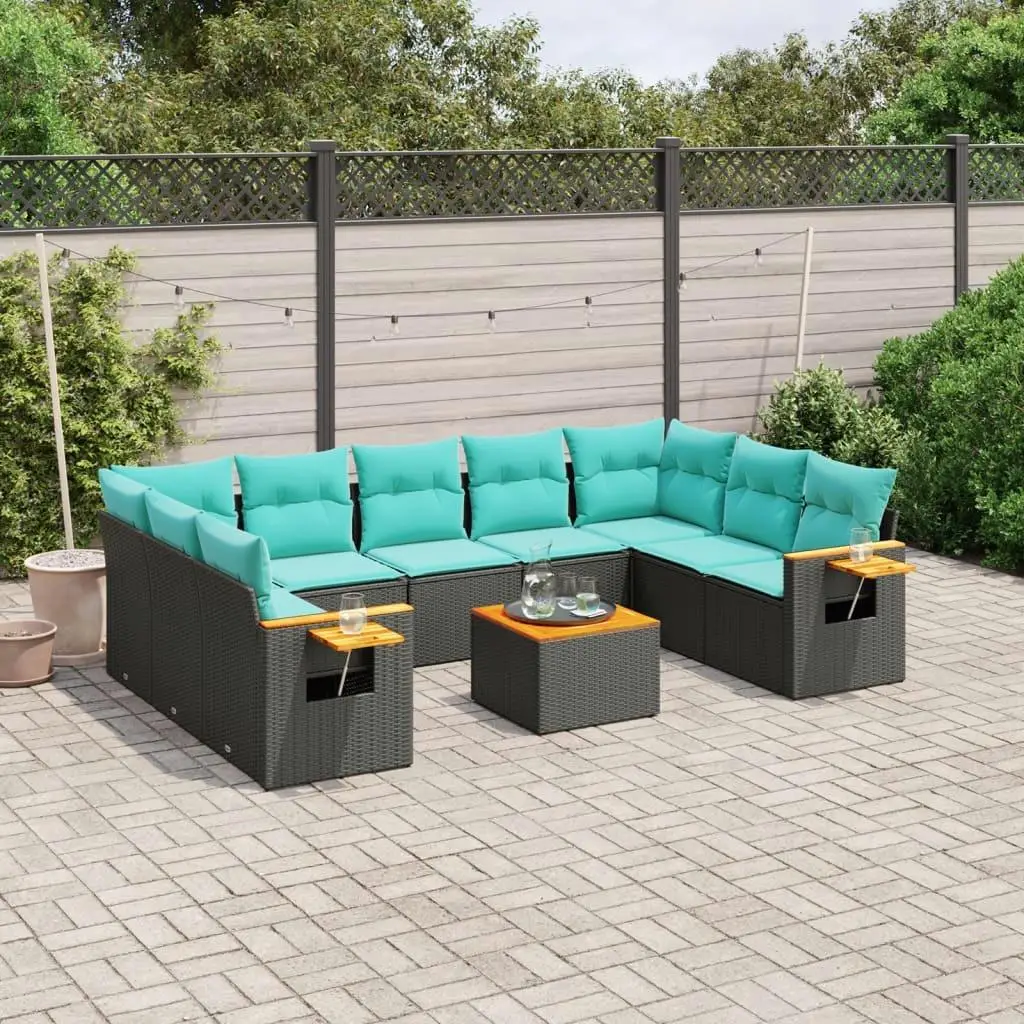 

10 Piece Outdoor Patio Sofa Set with Cushions Black Rattan Furniture Garden Seating