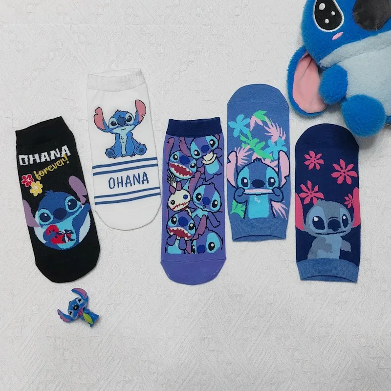 Adult 5 Pairs Lilo & Stitch Socks Cartoon Anime Kawaii Stitch Cotton Socks Men And Women\'s Warm short Sock Gifts Average Size