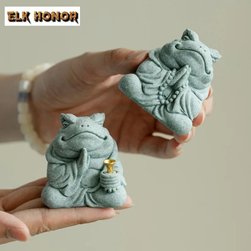 Green Sandstone Incense Burner Lucky Mini Toad Tea Pet Aesthetic Incense Stick Holder Smell Distributor Drinkware Ornament Gifts