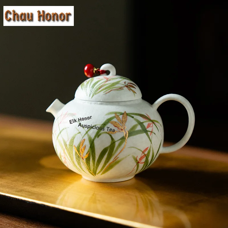 

145ml Hand-painted Orchid Flowers Teapot Creative Tea Infuser Pot Tea Brewing Kettle with Ball Hole Tea Services Supplies Gift