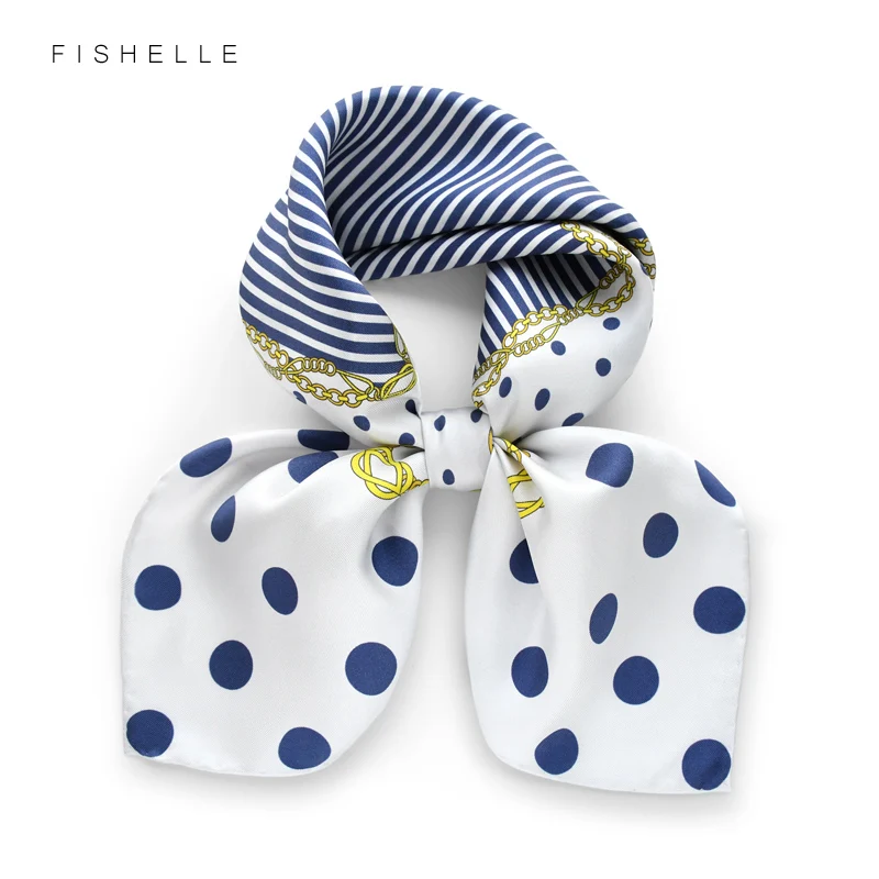 

White Polka Dots Luxury 100% Silk Scarf Twill 65CM Scarf Hijab Wrap for Women Shawl Headband Handkerchief Elegant Fashion