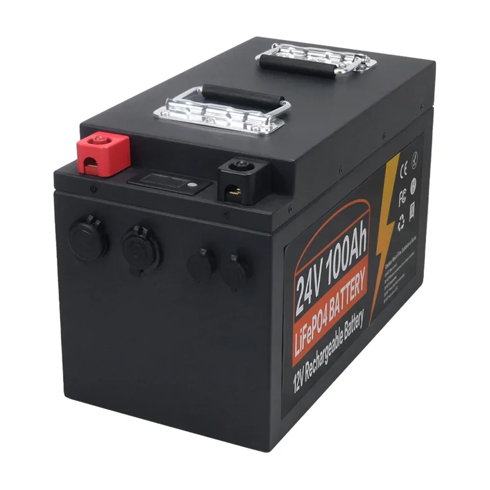 24V Lifepo4 Battery 100Ah Built-in BMS Lithium Iron Phosphate Rechargeable Cell For Outdoor Camping Golf Cart Solar With Charger
