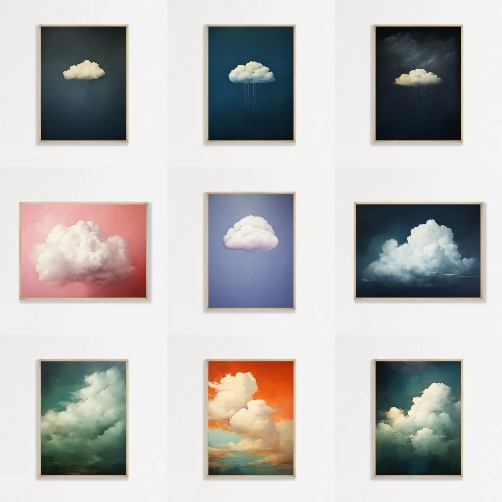 

Современная минималистичная винтажная настенная живопись: абстрактный принт с дождем, солнцем и облаками на холсте для гостиной, спальни, домашнего декора