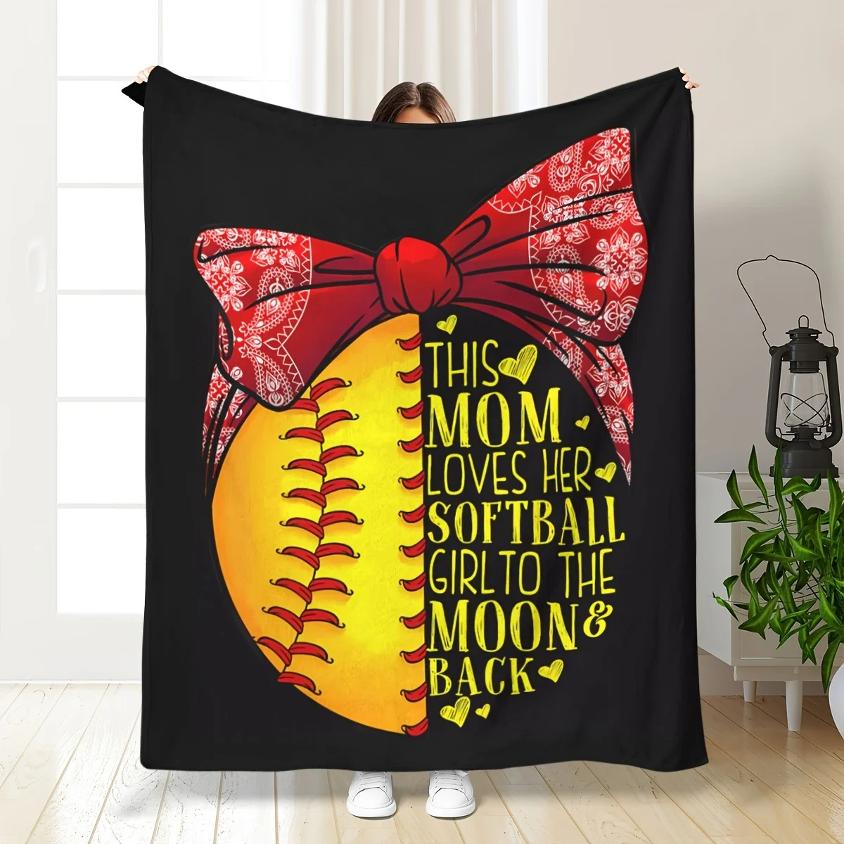 Softball Mom Flannel Blanket-Comfortable Polyester, Retro Style 