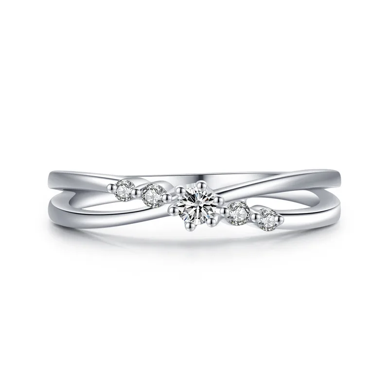 

S925 Pure Silver Women's Simple Cross Diamond Ring for Parties Engagement