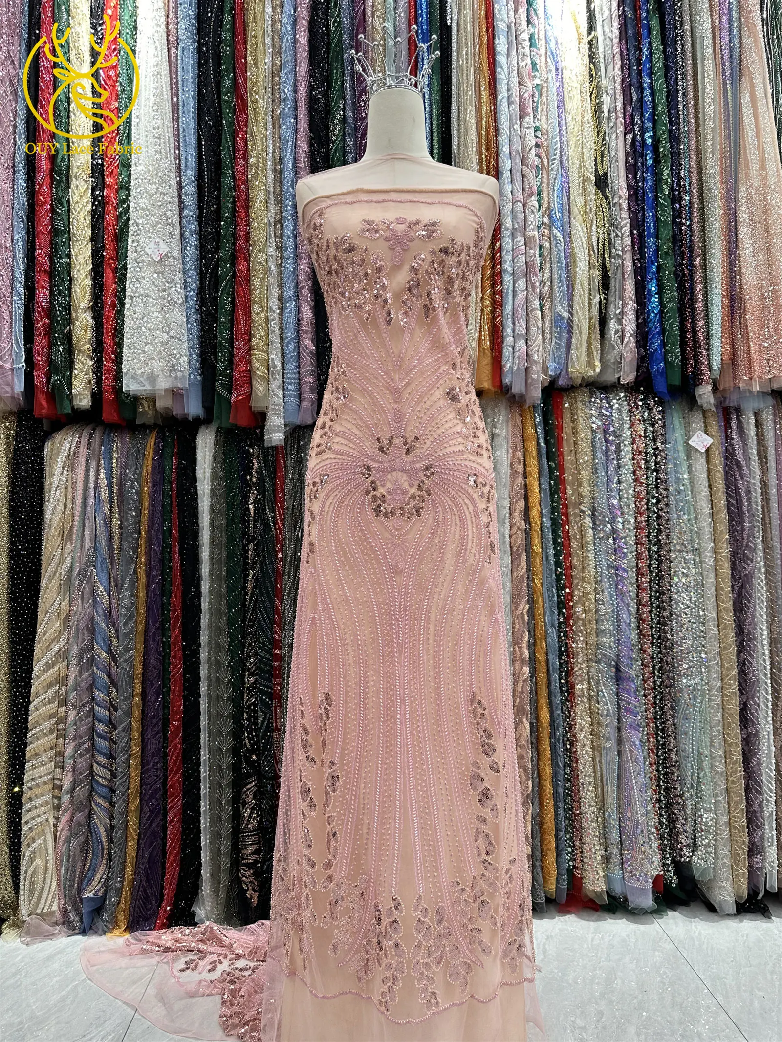 Eleganter französischer bestickter Perlen-Spitzenstoff 2026 – Hochwertiger afrikanischer Pailletten-Spitzenstoff für nigerianische Hochzeitskleider zum Nähen – Detail 5