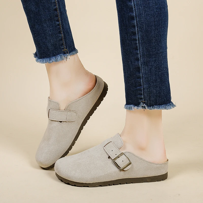 Damen-Retro-Slipper, Damen-Einabsatz-Sandalen, geknöpfte Loafer im koreanischen Stil, Mule-Schuhe, modische Outdoor-Slipper – Detail 3