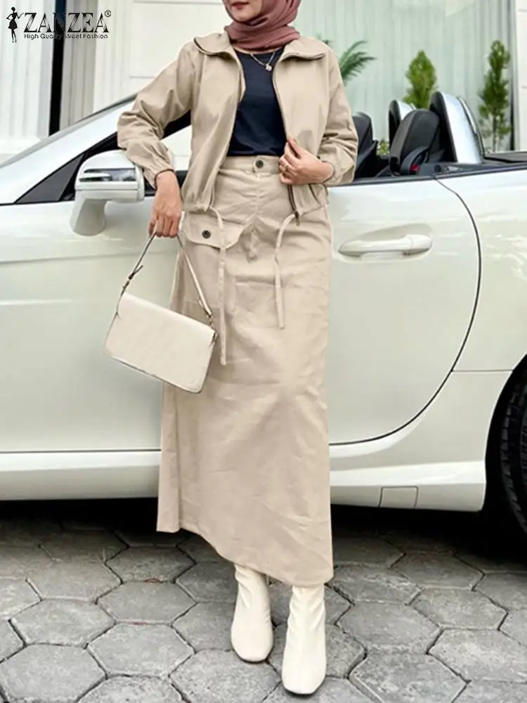 ZANZEA Spring Vintage Dress Sets Long Sleeve Tops Skirts 2PCS Casual Solid Party Suit Woman Elegant OL Work Tracksuits