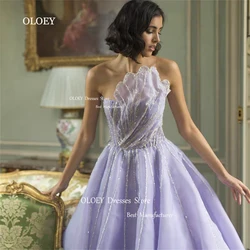 OLOEY Strapless Light Purple Prom Dresses Wedding Photoshoot Beading Silky Tulle Evening Dresses Perform Gowns Floor Length