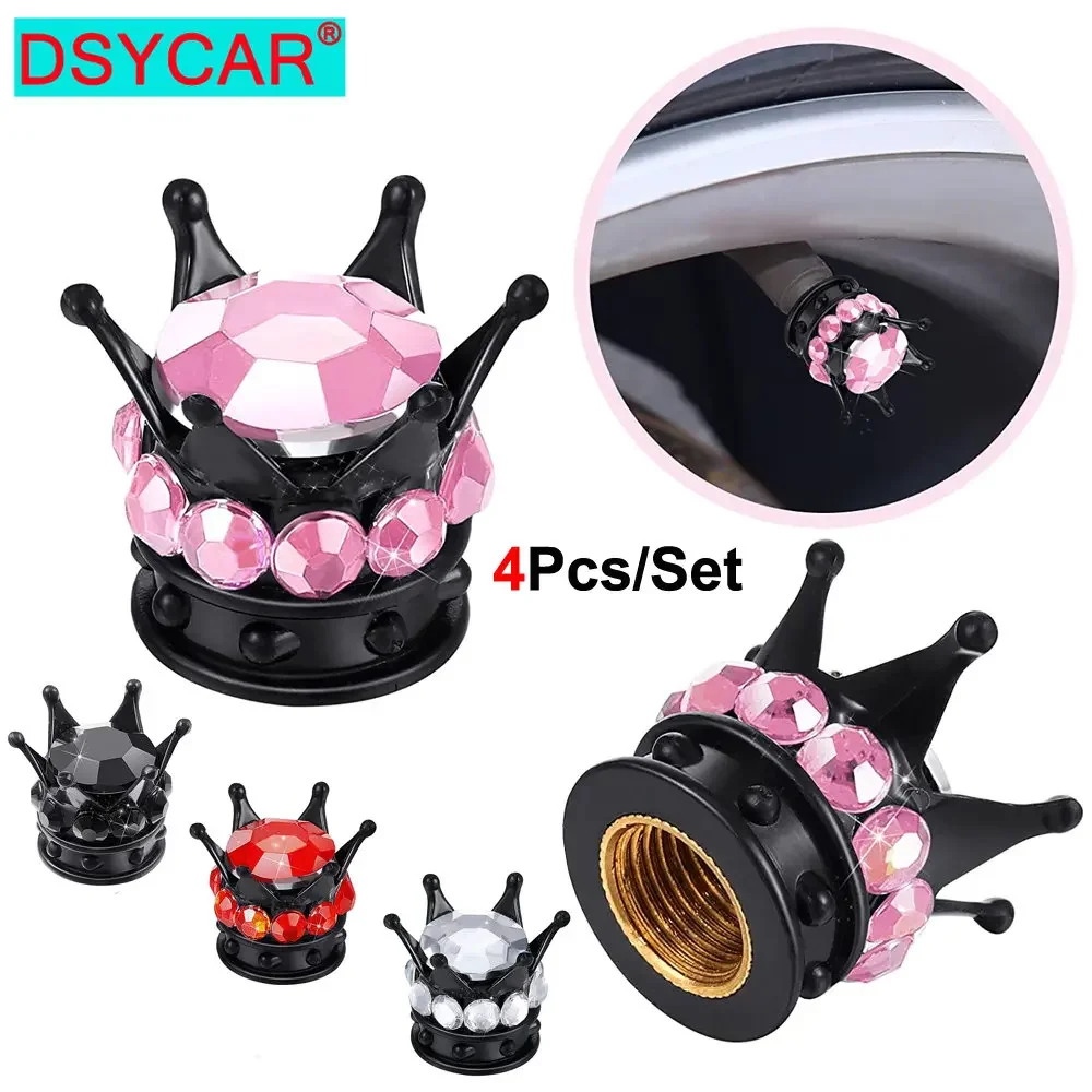 4Pcs Crown Tire Valve Stem Caps Bling Handmade Crystal Rhinestone Universal Car Tire Caps Covers, Attractive Accessories for Car