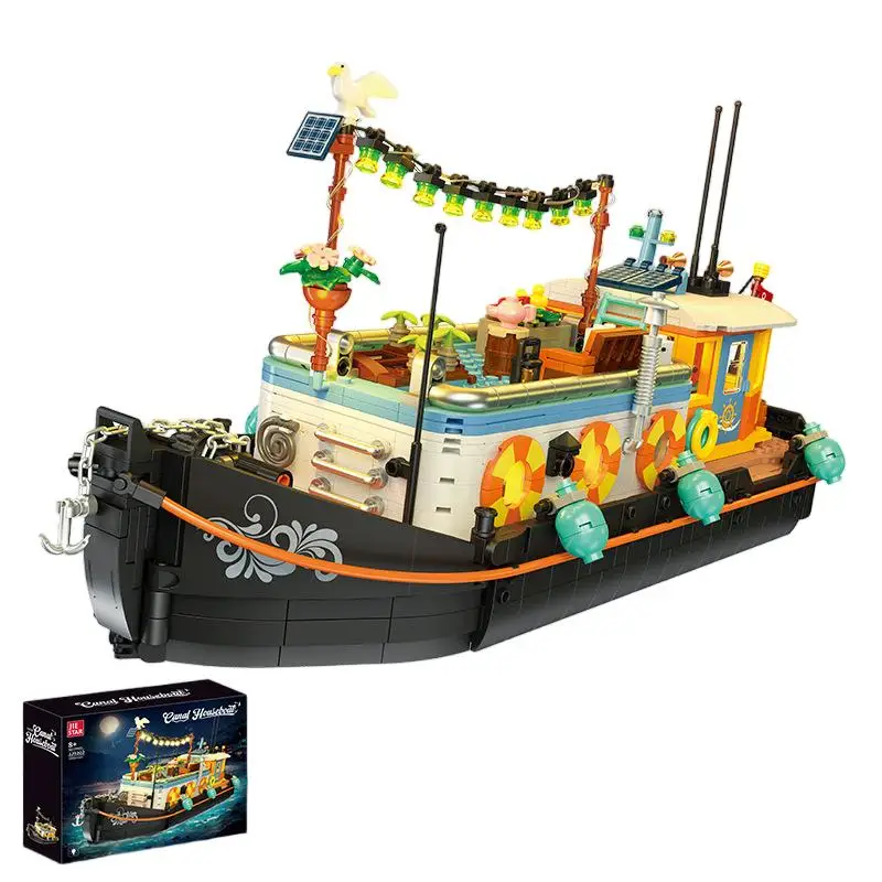 Visserijexpert Schip Visser Scheepsbouw Bouwsteen LED Kanaalboot Huisboot Model Jongen Assembleren Educatief speelgoed Geschenken