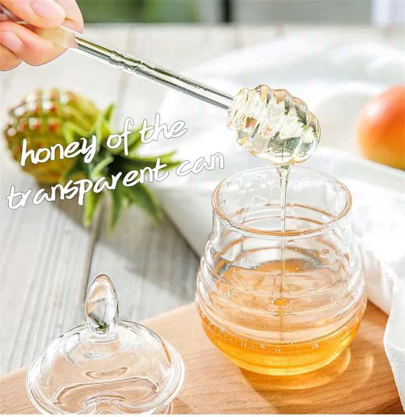

1PC Honey Jar with Dipper Honeycomb Acrylic Honey Dispenser Creative Plastic Jam Pot Sauce Oil Bottle JO 1069